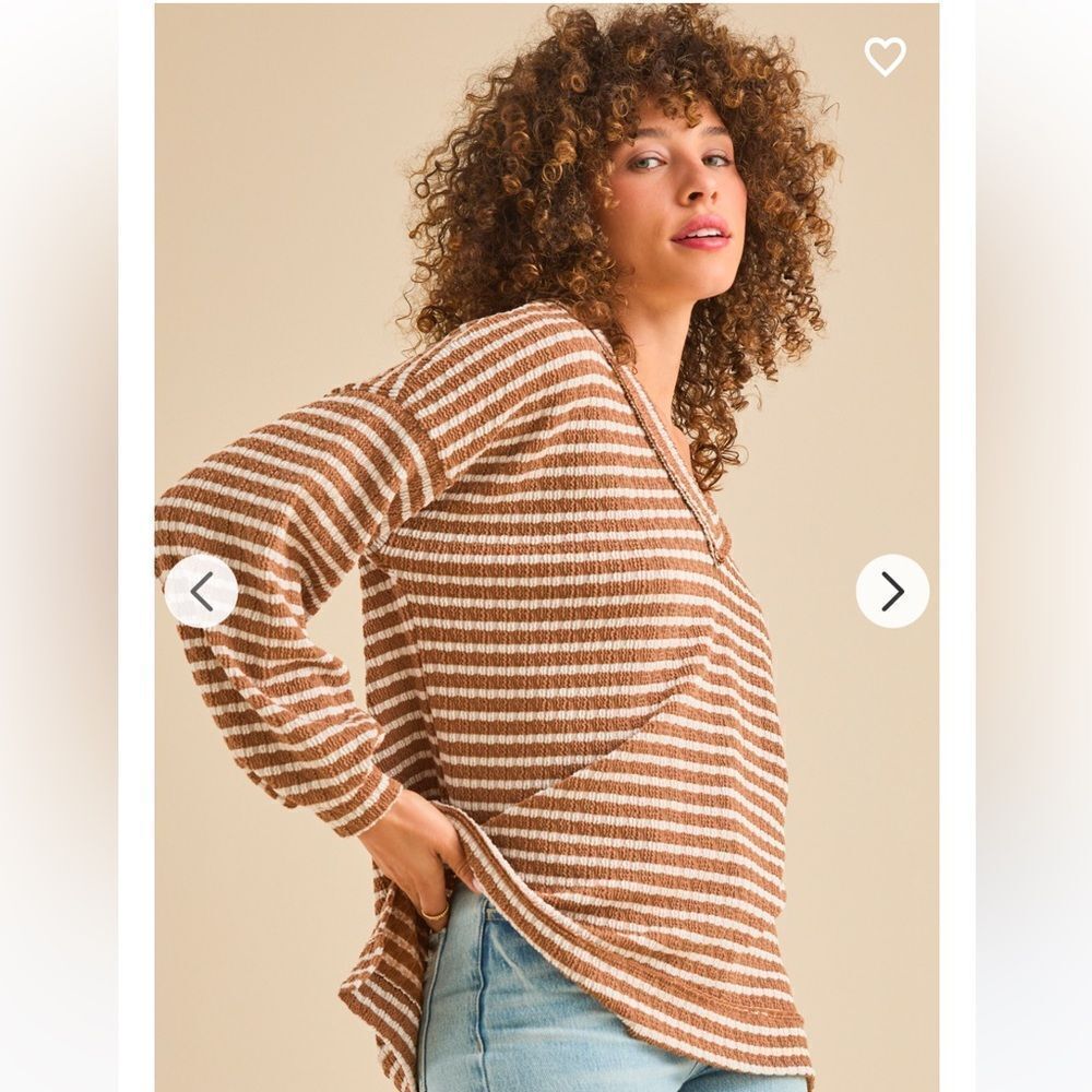 ALTAR’D STATE XS White Tan Soft Striped Kameron Urban Ribbed V-Neck Tunic Top - Picture 5 of 16